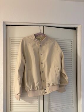 BOAST Brand Beige Bomber Jacket - Men's Casual Button-Up Coat Size Large